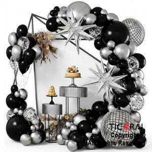 SET DE GLOBOS ARCO XL ESFERA NEGRO Y PLATA LA757 103 UNIDADES